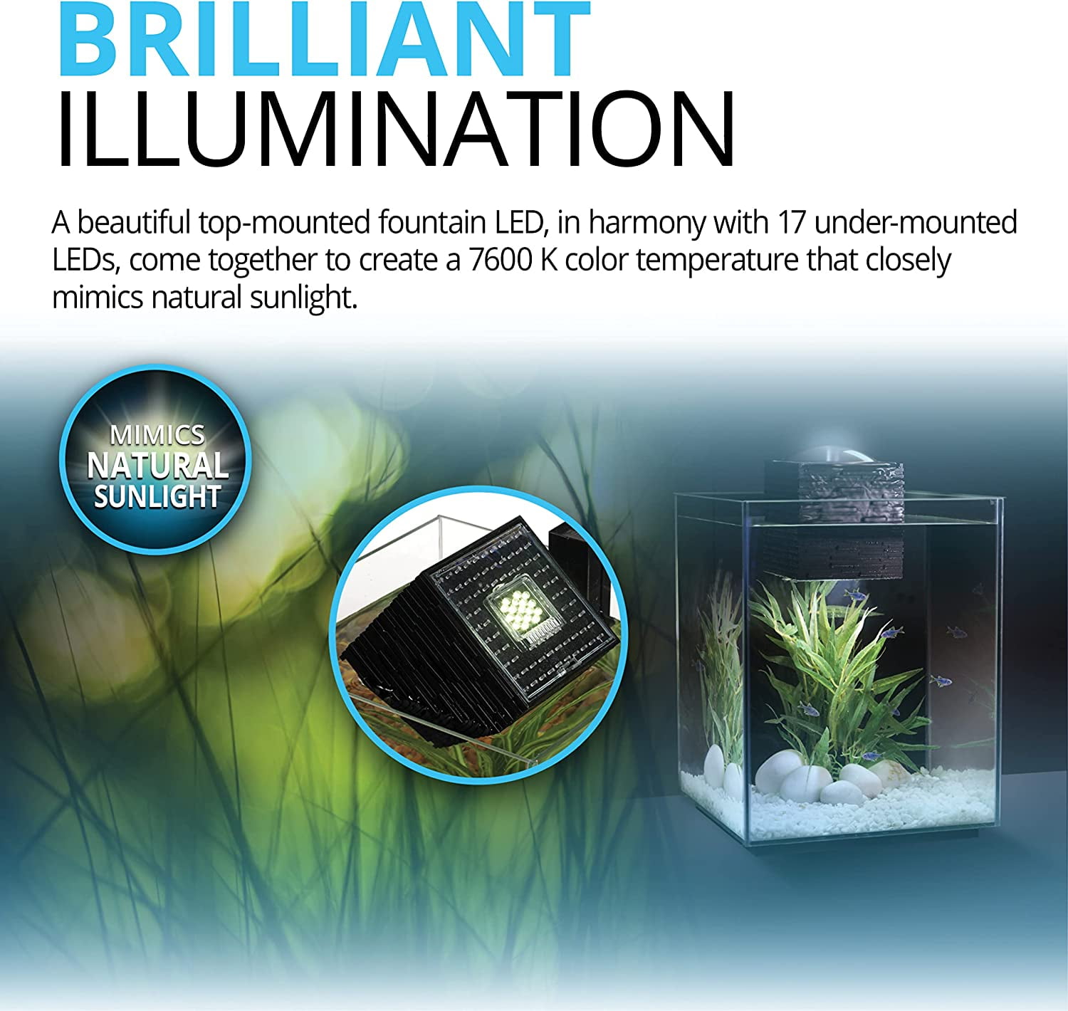 Chi II Series Aquarium Set, 5-Gallon – Aquarium Tank with Ambient LED Lighting, Flowing Water, and Elegant Design, White 3
