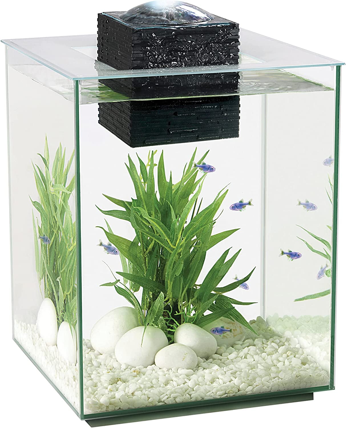 Chi II Series Aquarium Set, 5-Gallon – Aquarium Tank with Ambient LED Lighting, Flowing Water, and Elegant Design, White